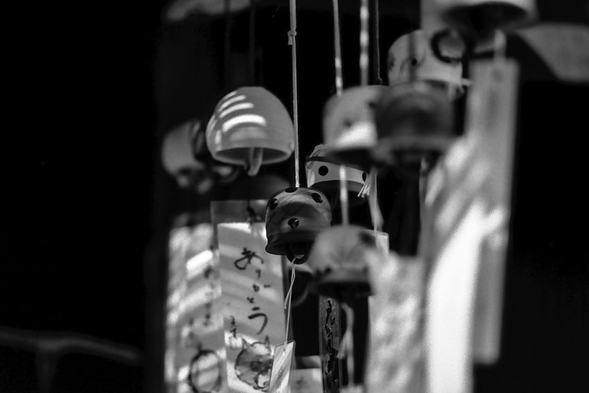 Wind bells in storefront