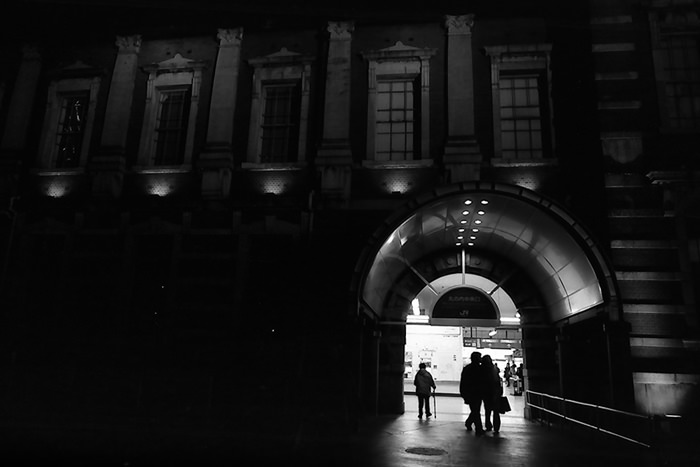 Silhouetted couple at the entrance