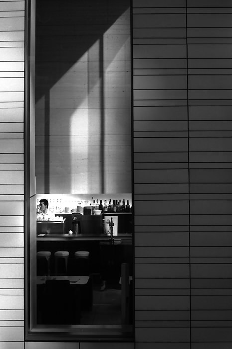 long and thin window of restaurant