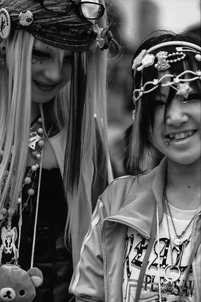 Smiling girls in punk fashion