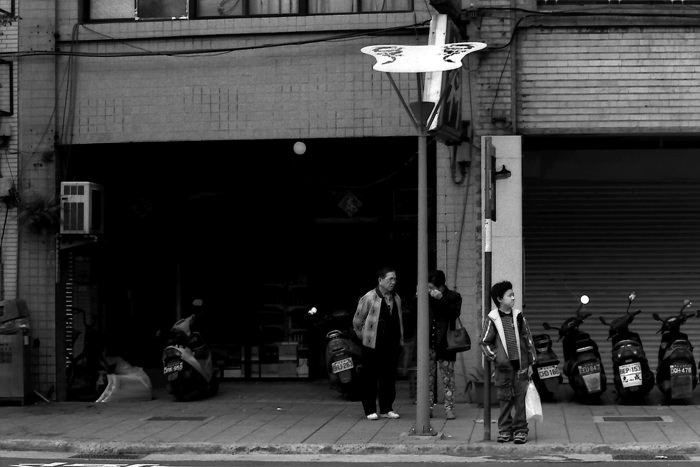 Boy in bus stop
