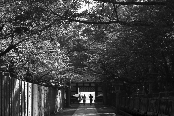 Three figures on approach way