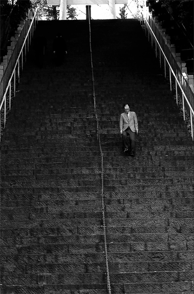steep stairway in Atago Jinja