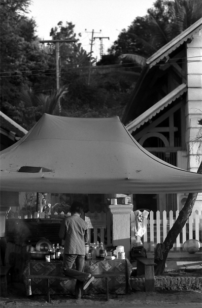 Food stall with the pierced roof