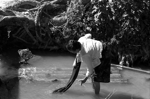 Woman Washing Clothes In The Small Stream (Laos)