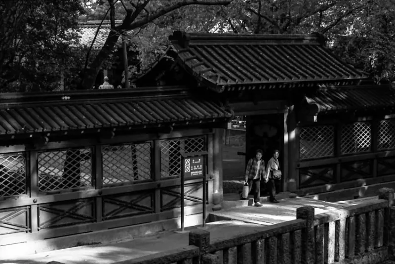 Women coming out of gate