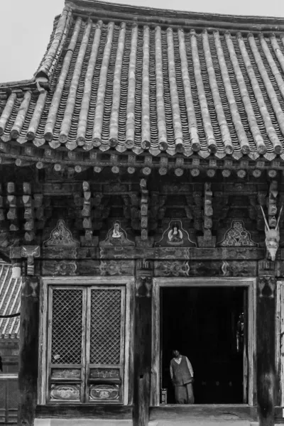 大雄殿の中に立つ人影