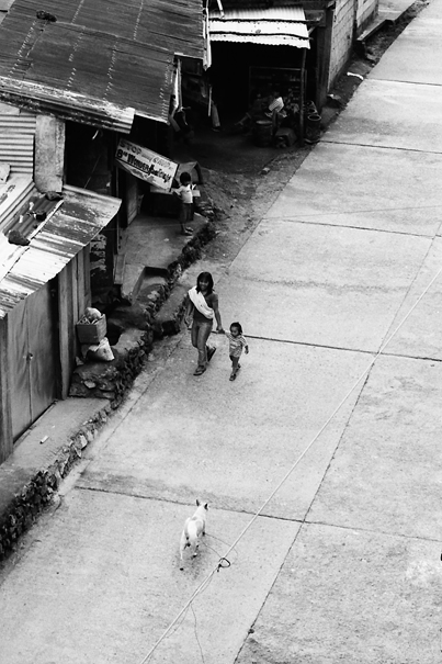 Mother, Daughter And Dog On The Road (Philippines)