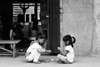 Boy and girl playing together