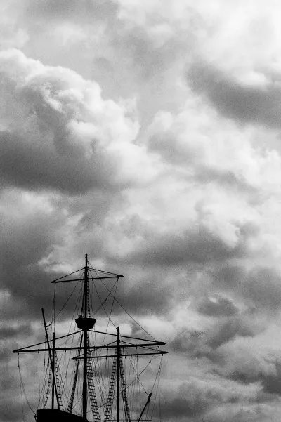 Silhouette of old sailing ship
