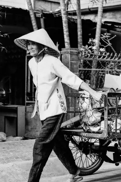 Woman pulling cart