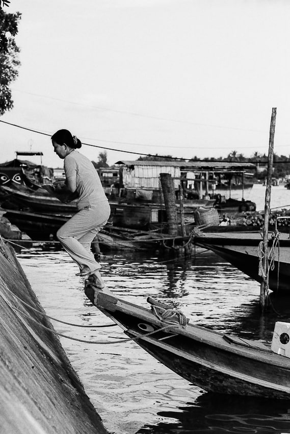 Woman getting off ship