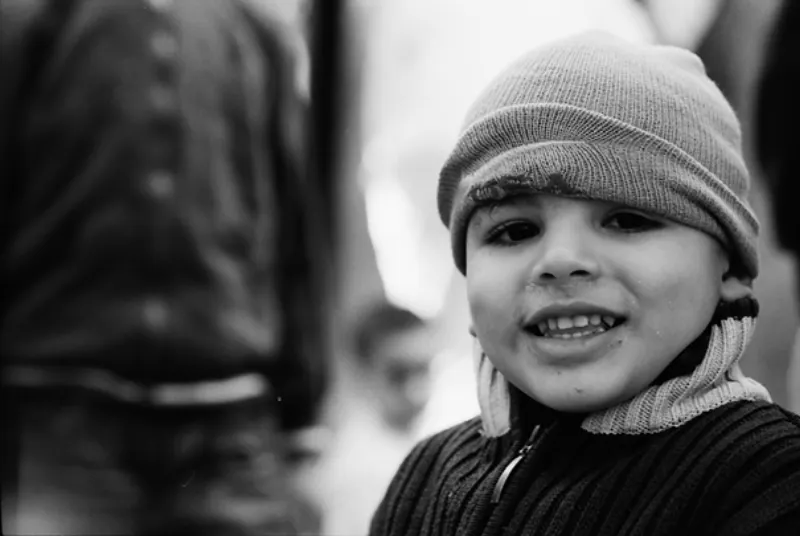 Boy wearing knit cap
