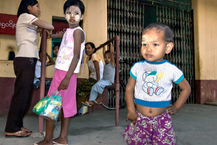 Boy showing navel