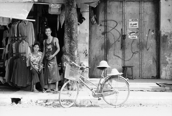 Man, woman and bicycle