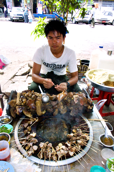 Food Stand Selling Pork Kebabs (Myanmar)