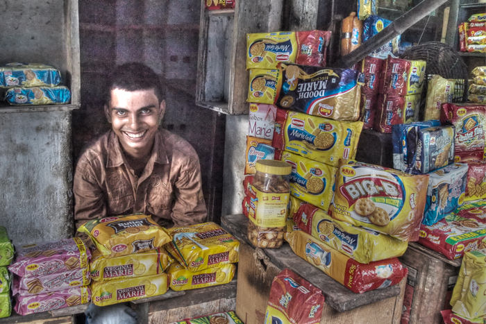 Man surrounded by biscuits
