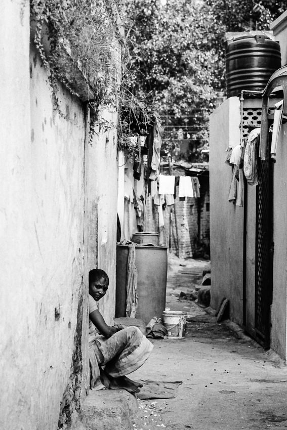 Despondent woman in lane