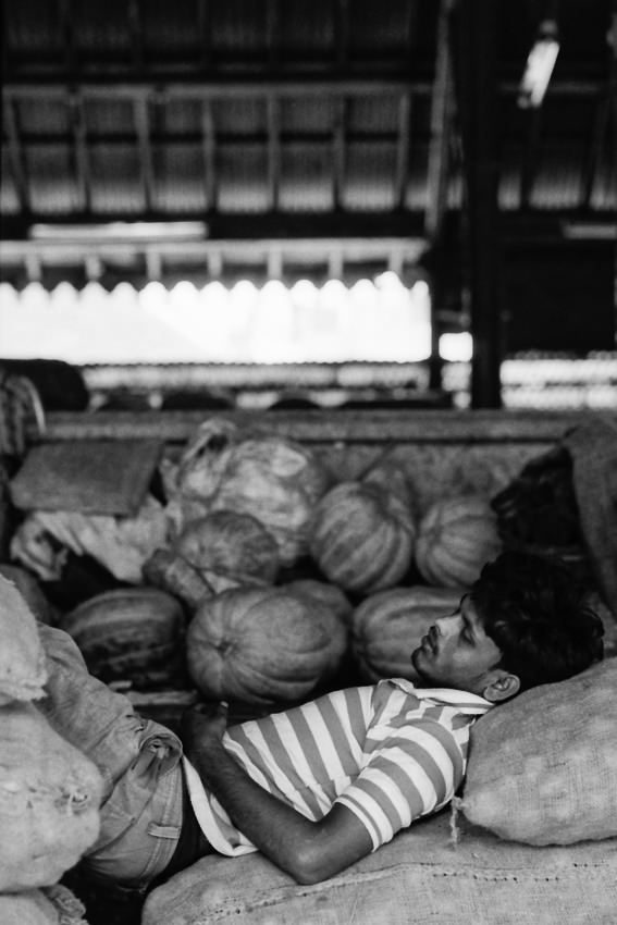 Man sleeping on sacks