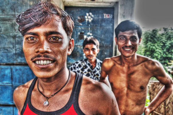 Three Men Getting Out Of The Rain (India)