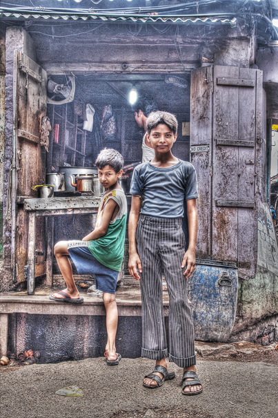 Two Boys In Front Of A Restaurant (India)