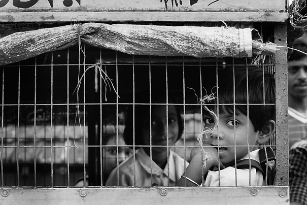 School kids in cage