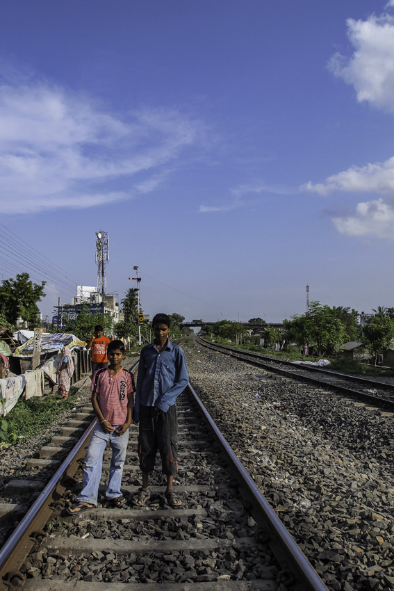 Two boys on railway track