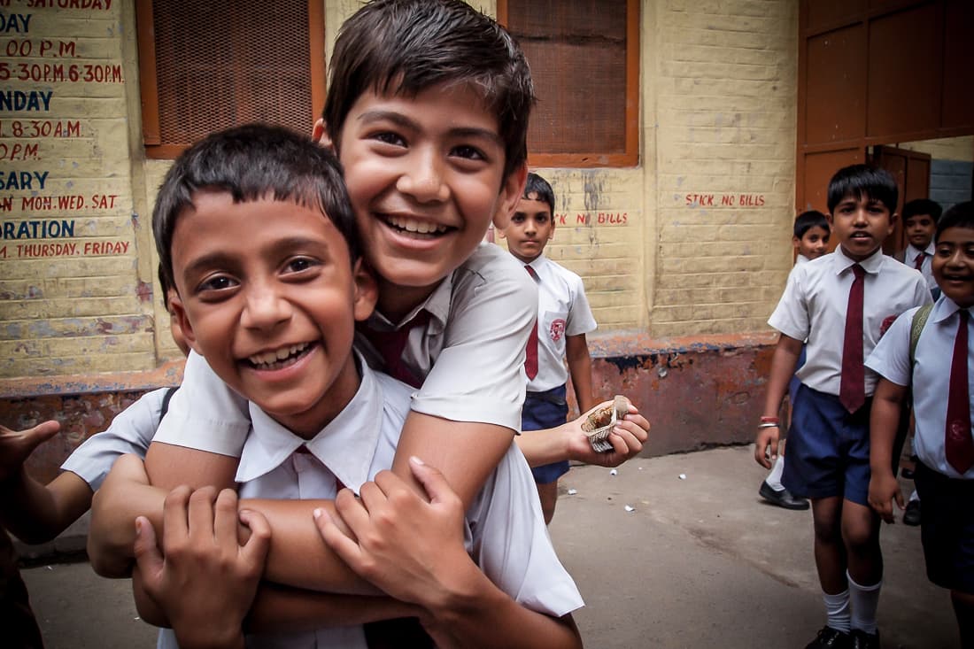 Smiling elementary school boys in Kolkata