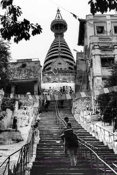 Steep Stairway Up To A Stupa (Nepal)