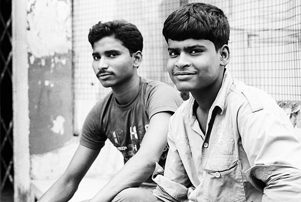 Young man taking side glance