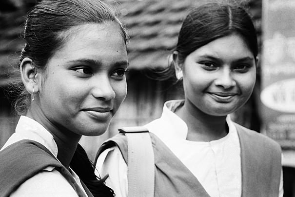 School girls standing talking