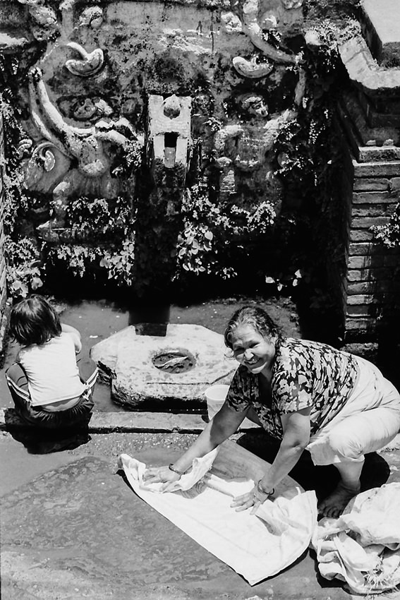 Older woman washing