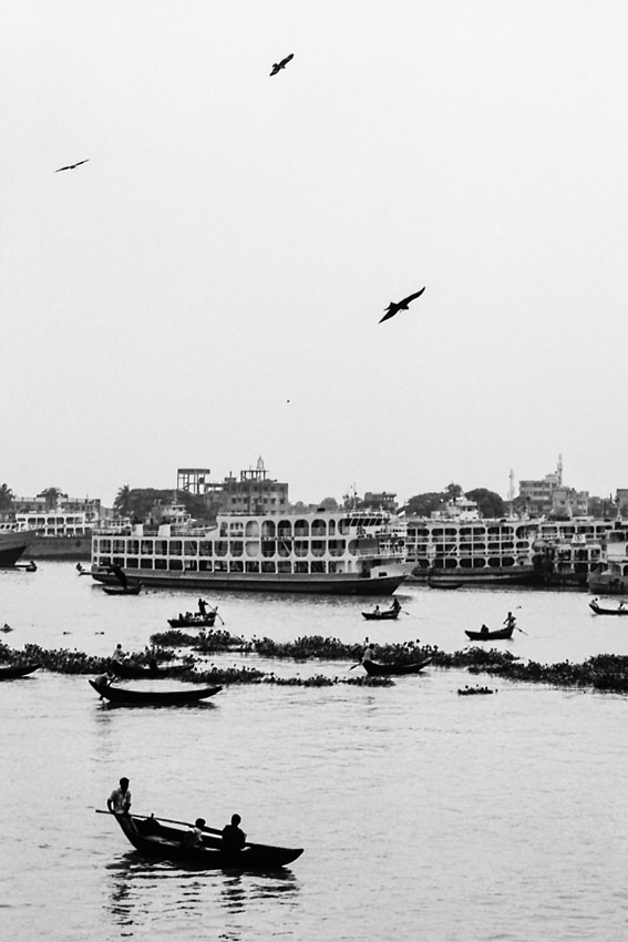 Rowboats floating on Buriganga River
