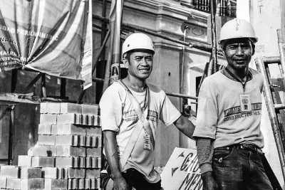 Construction workers wearing helmet