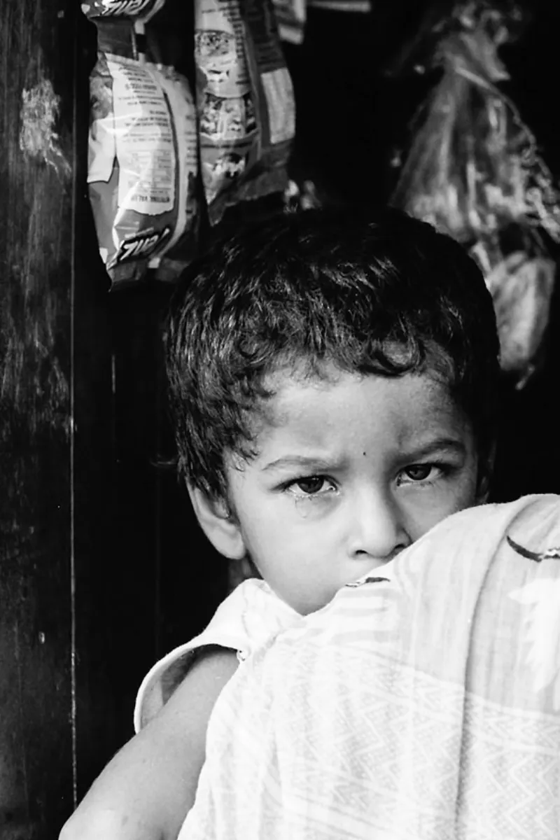 Boy directing sharp look