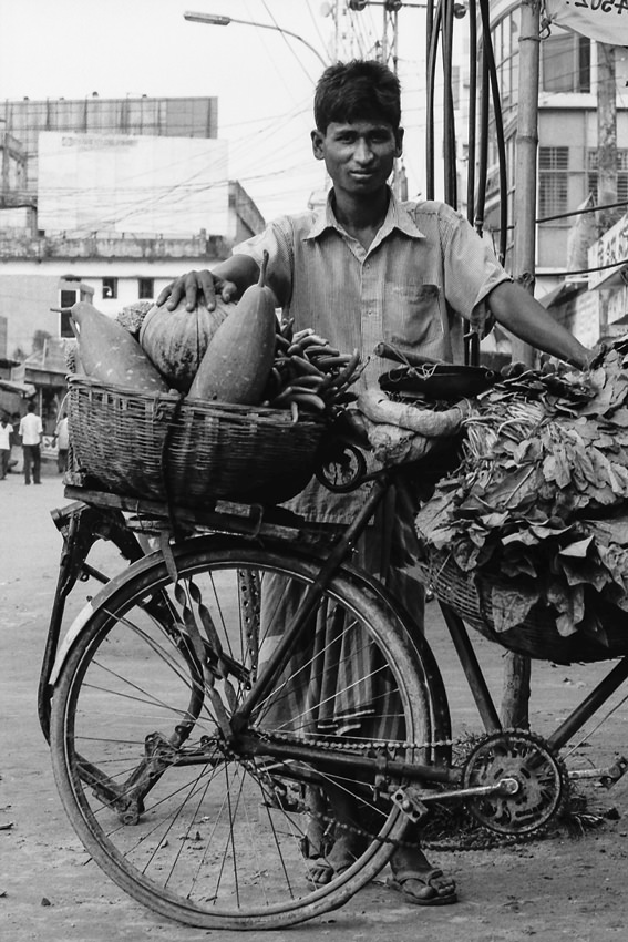 Man peddling with bicycle