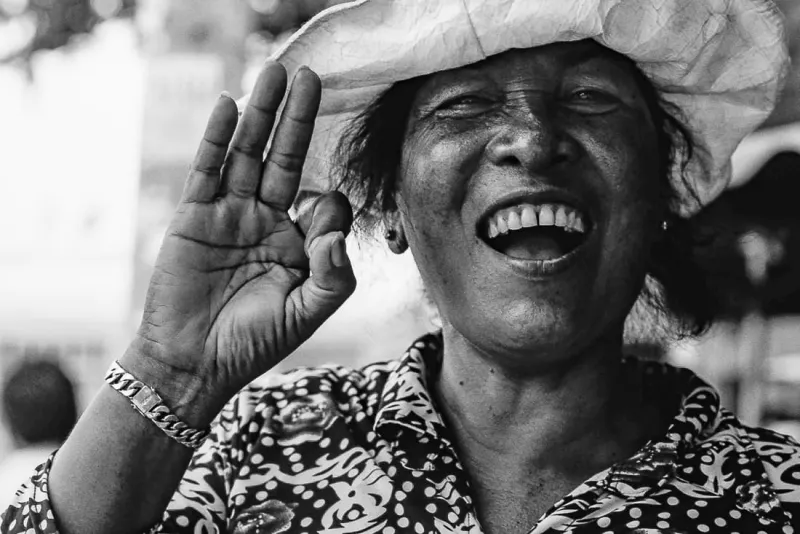 Woman talking cheerfully