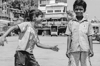 Two boys being contrast