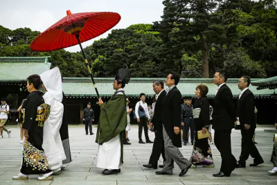 Shinto priest walking