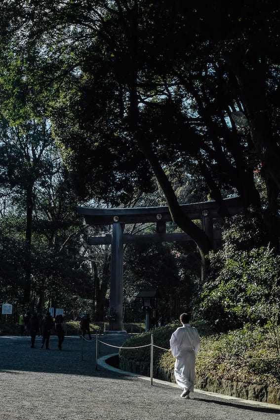 Shinto priest walking