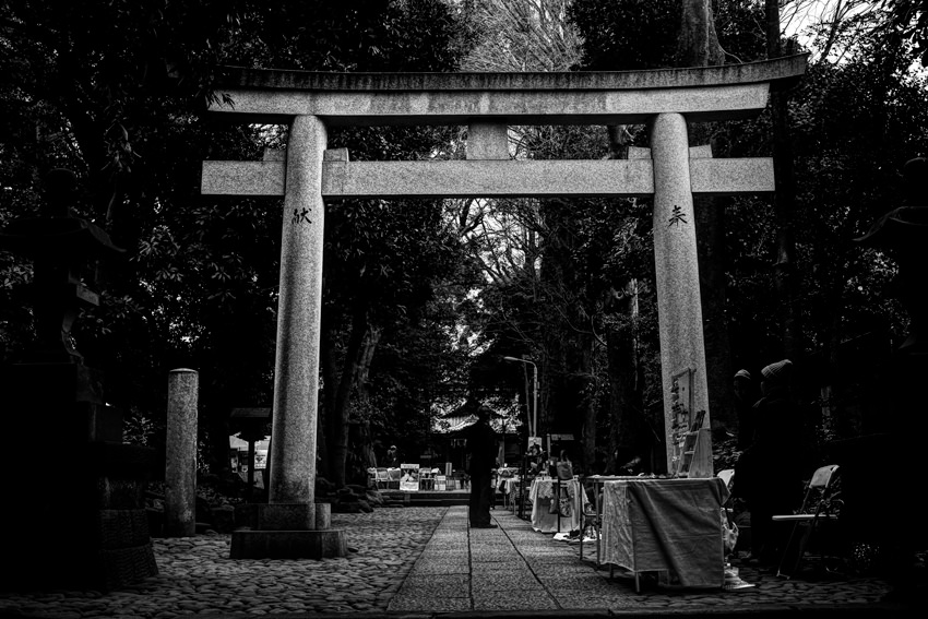 Torii standing in dimness