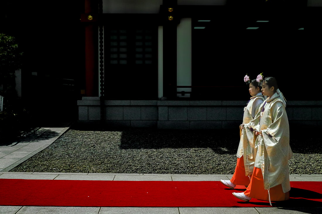 Two Shinto priestesses of Hie Jinja