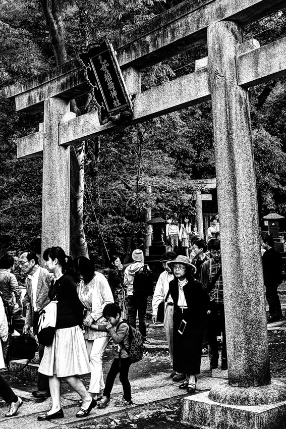 Worshipers coming through Torii