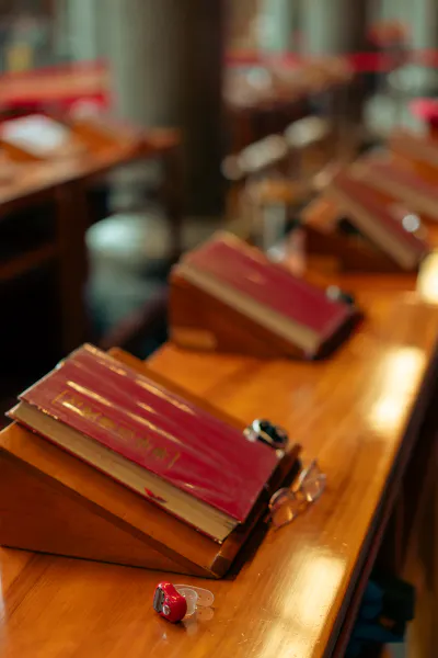 Red sutras on the tables