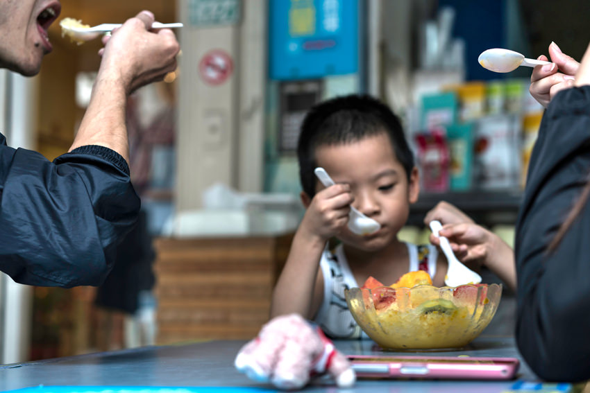 Family and bowl of shaved ice