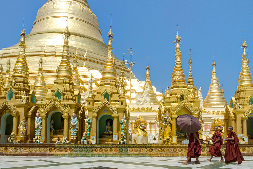 Monks walking in precinct