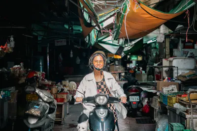 Older woman on motorbike