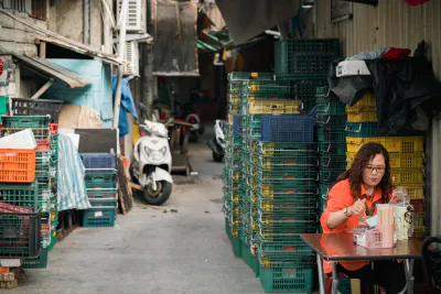 Woman having refreshments