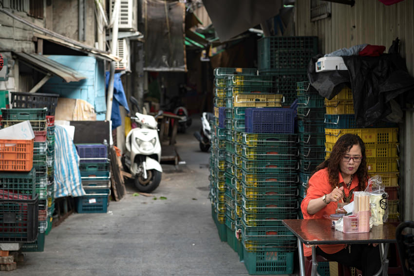 Woman having refreshments