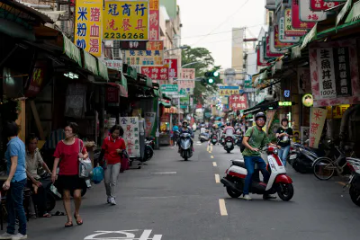 Signboards written in Chinese characters on a street in Tainan